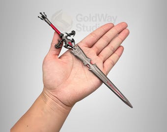 Gothic Dragon Hilt Miniature Sword: Red Gem Dagger, Dark Fantasy Desk Decor