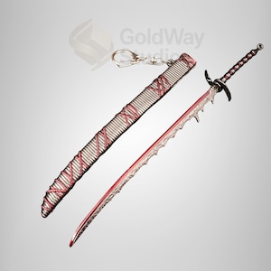 Corrupted Katana Keychain: Jagged Blade Miniature Sword, Gamer Gift