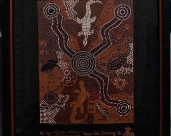 Waterhole Dreaming Print on Fabric by Aboriginal Artist Linda Brown Nabanunga