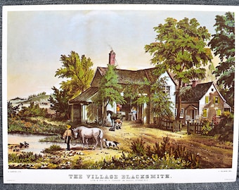 Vintage Lithograph published by Currier & Ives "The Village Blacksmith" Print