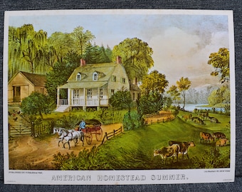 Vintage Lithograph published by Currier & Ives "American Homestead Summer" Print