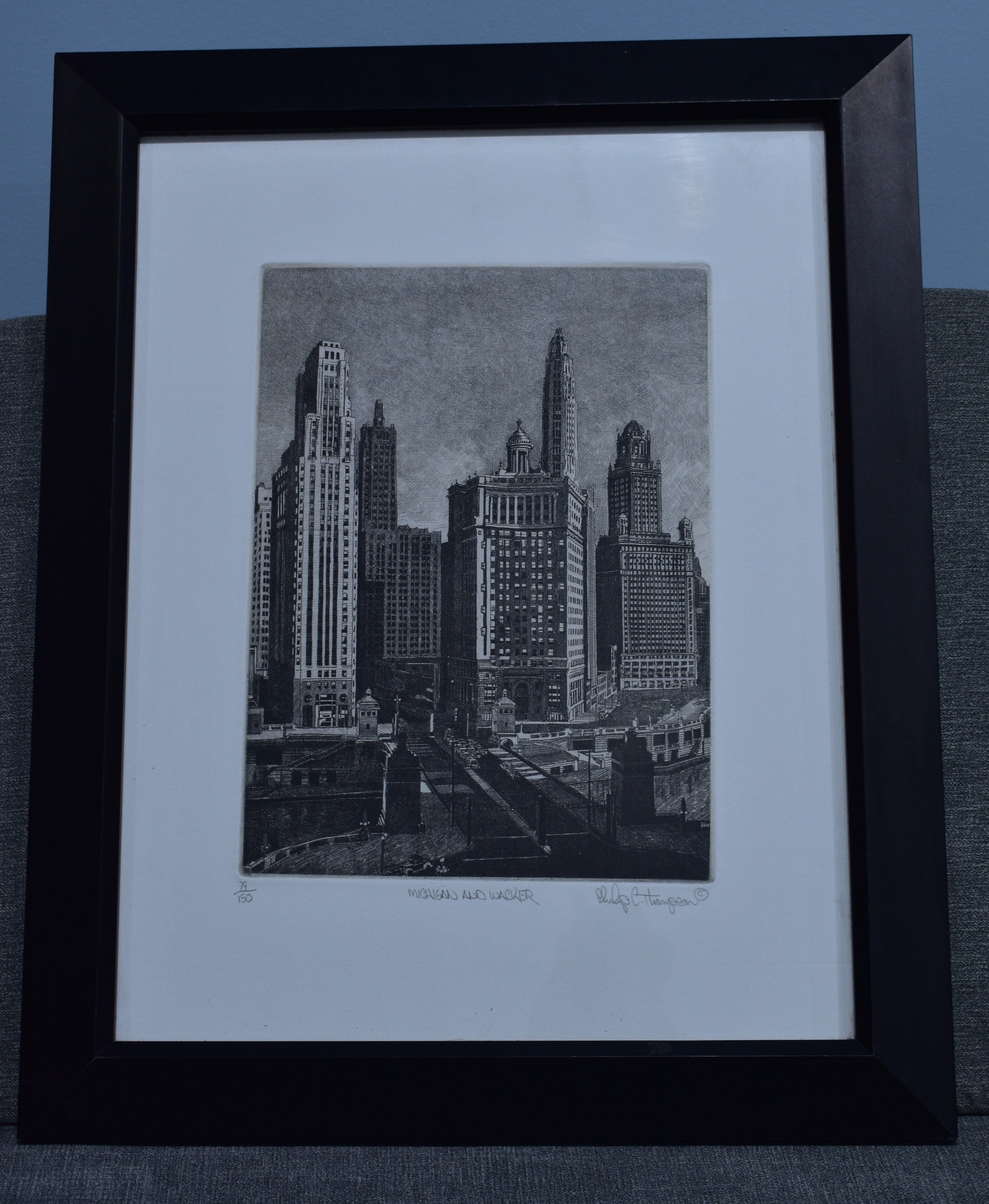 Vintage Michigan and Wacker Etching by Philip C. Thompson
