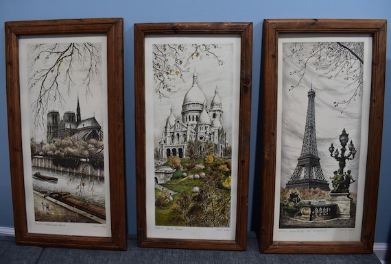 Set of 3 Vintage Framed Parisian Prints by Spanish Painter and