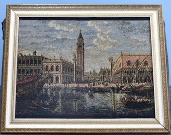 Framed Italian Tapestry "St. Mark's Square" (Piazza San Marco) of Fabris Giuliana Venezia Brand by Artist Arazzo