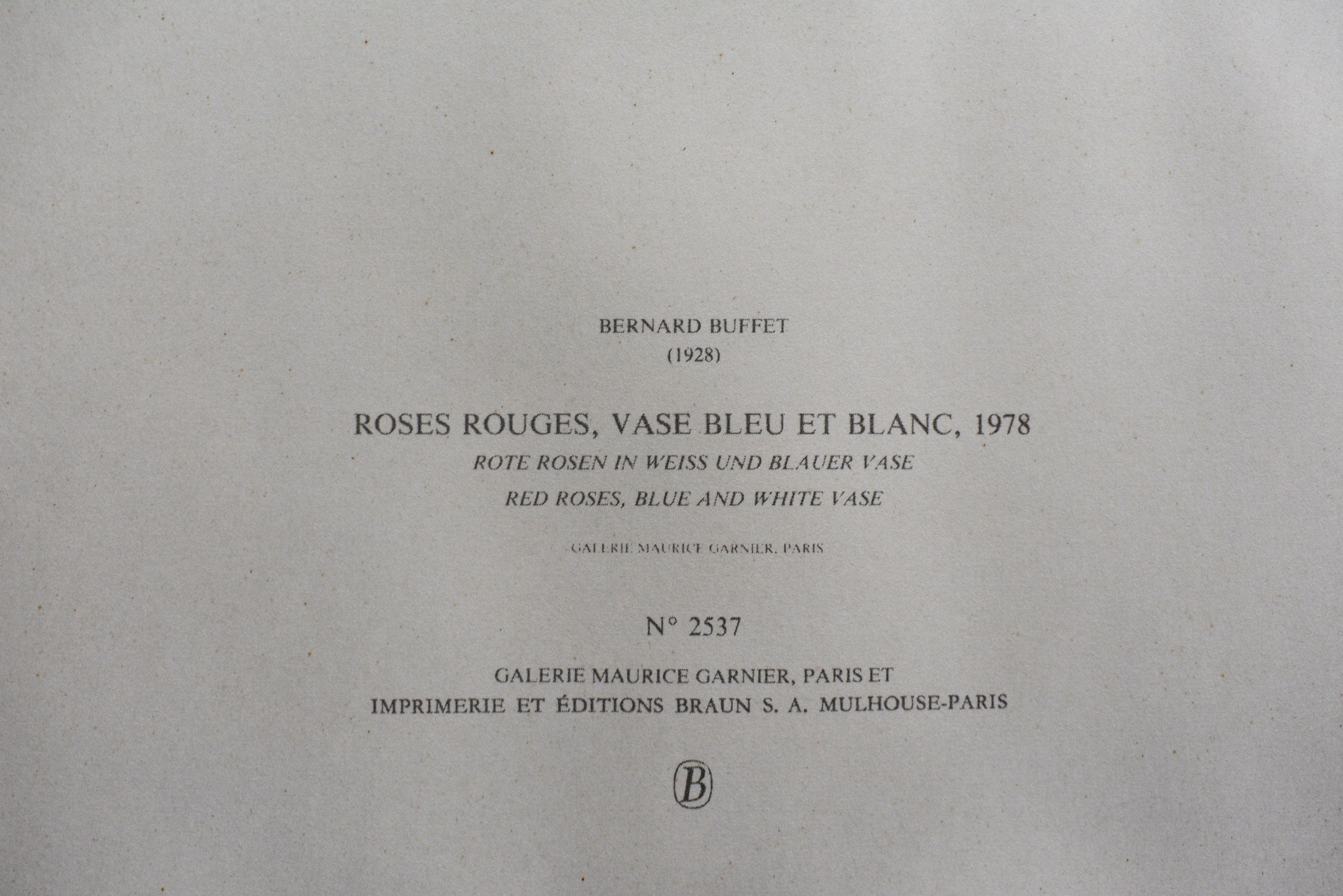 ベルナール・ビュッフェ、【Roses,vase bleu et blanc】