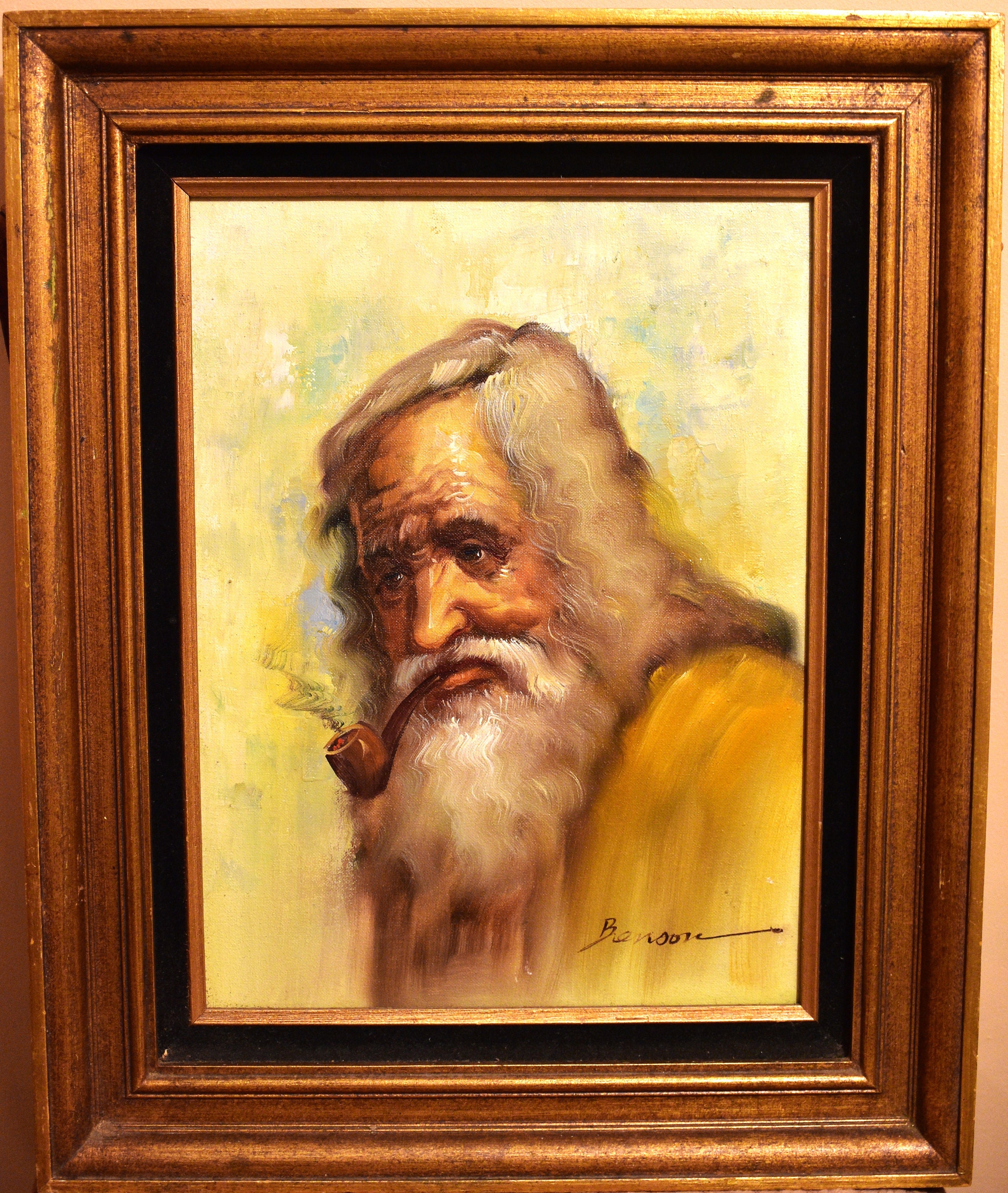 ANTIQUE OIL PAINTING BAR PIPE MAN ①と② 2点