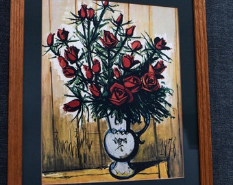 ベルナール・ビュッフェ、【Roses,vase bleu et blanc】