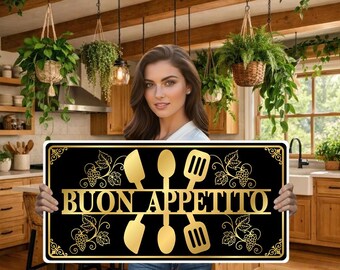 Enseigne personnalisée en métal Buon Appetito : décoration intérieure/extérieure pour la maison et l'entreprise (Kit-03)