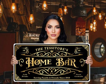 Enseigne personnalisée pour bar : décoration de salon personnalisée de style vintage (Bar-18)