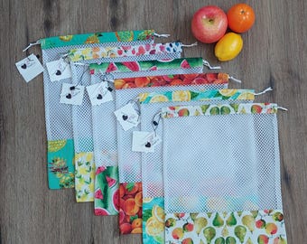 Reusable cotton and polyester mesh fruit/vegetable bag