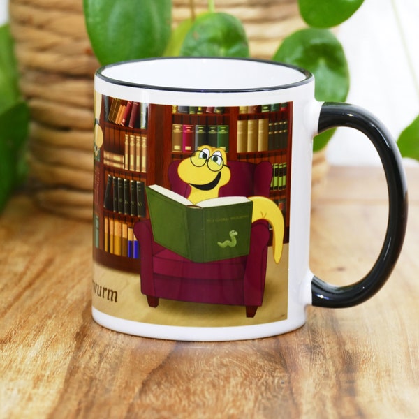 Tasse Bücherwurm - Das ideale Geschenk für alle Bücherwürmer. Kaffeetasse, Teetasse oder Tasse für Stifte. Personalisierbar, Design Tasse.
