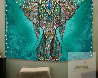 Tapisserie murale bohème éléphant, déco murale Boho hippie, tapisserie ethnique Yogi Boho, tenture murale spirituelle en velours, cadeau tapisserie tribale