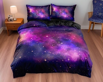 Parure de lit violet Galaxy Universe, draps Supernova en coton imprimés, parure oreiller et couverture, housse de couette, ensemble 3 pièces cadeau pour la maison