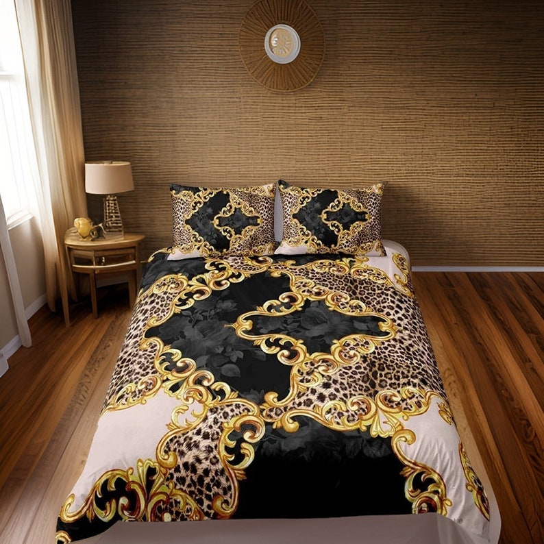 White Gold And Black Bedding