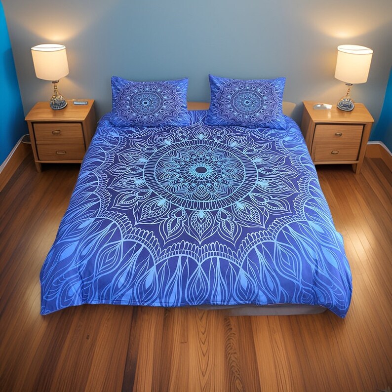 Blue/purple Boho Mandala Bedding Set, Printed Spiritual Bohemian