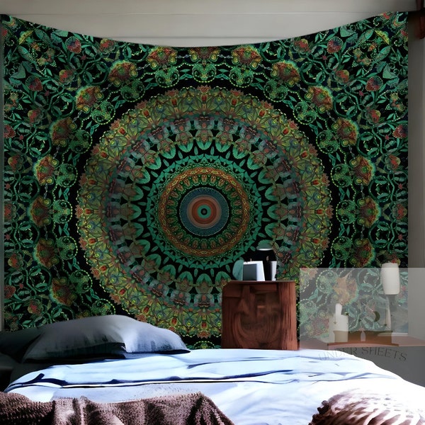 Tapiz de pared espiritual Mandala, decoración de arte de pared Bohemain, arte de pared tapiz Boho, tela colgante de pared hippie, regalo de tapiz de dormitorio Boho