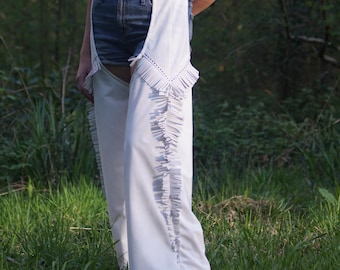 Rhinestone Velvet Chaps – Adjustable Fringe Cowboy Costume