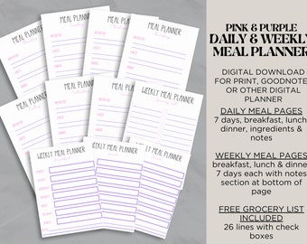 Weekly Meal Planner and Grocery List, Daily Meal Planner, Meal Tracker, Meal Prep Planner, Goodnotes Meal Planner