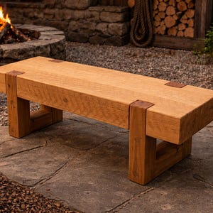 Heavy Duty Cedar Bench 6x6 | No Tools Assembly | Rustic Thick Timber Bench | Indoor Outdoor Seating, 90 lb solid wood bench
