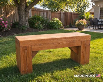 Heavy Duty Outdoor Bench,Rustic Garden Bench,Solid Wood Porch Bench,Handmade Farmhouse Bench Seat,Timber Patio Bench,Cabin Outdoor Furniture