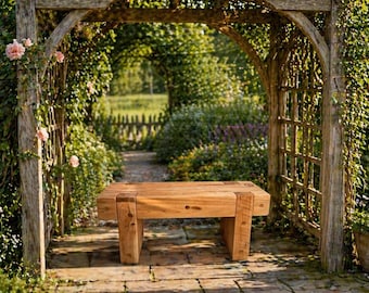 Handcrafted Cedar Timber Bench, Mid-Century Modern Outdoor Seating, Narrow Entryway Furniture, garden decor