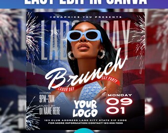 Labor Day Party, Labor Day Club Flyer, Club Party Flyer, Motion Flyer, Day Party, Event Flyer, Brunch, DIY Canva, Template, Video Flyer