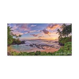 Secret Beach Maui Sunset Canvas Art Print, Makena State Beach Wall decor, Hawaii Home Decor, Ocean photography, Secret Cove, Wailea/Kihei
