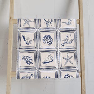 Nautical Themed Hand Towel, Coastal Kitchen Decor, Beach House Gift, Decorative Dish Towel, Sea Life Towel, Shell Bathroom Towel,