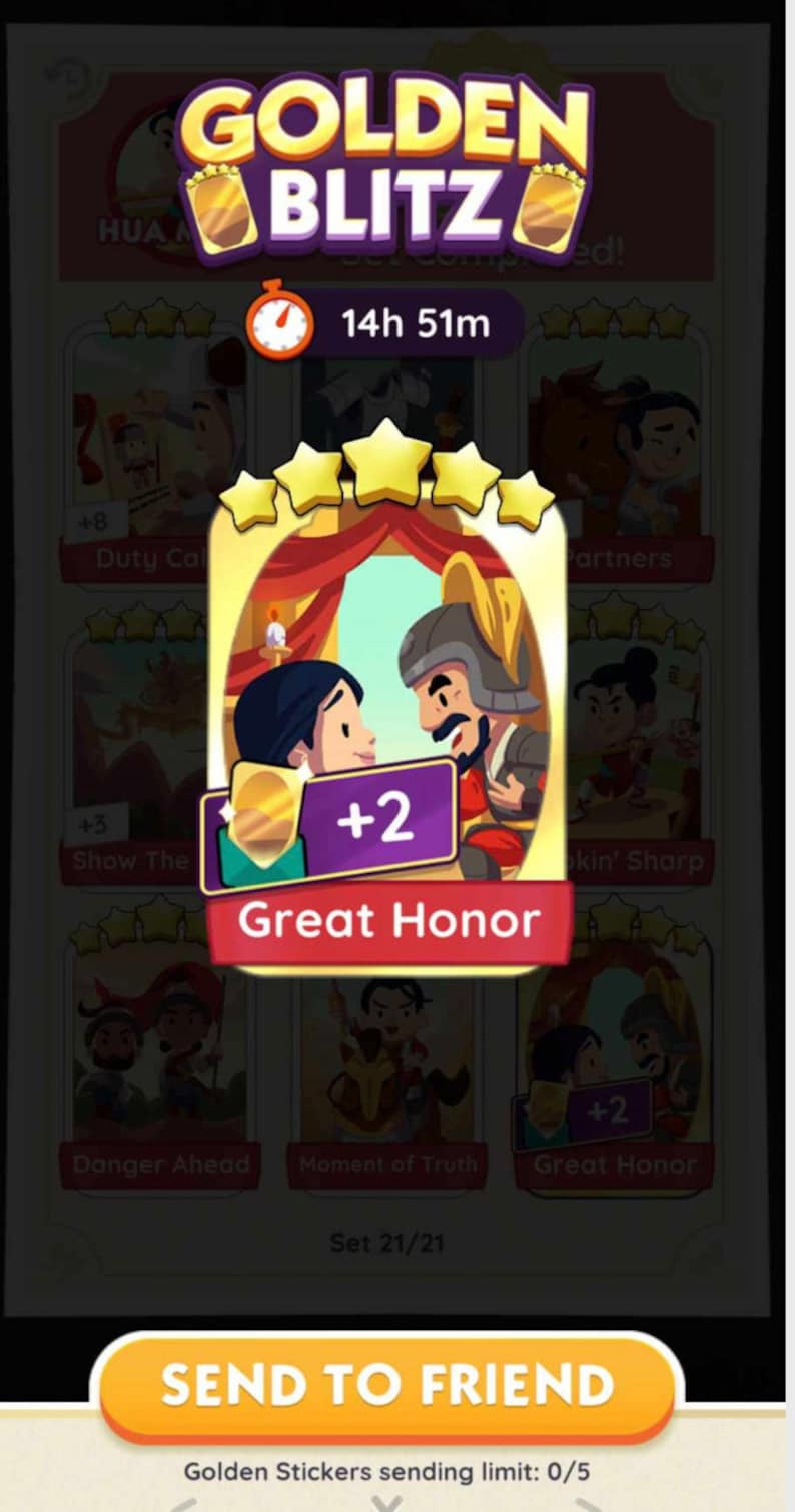 Great Honor golden Blitz Set 21 Monopoly Go Gold 5 Star Etsy