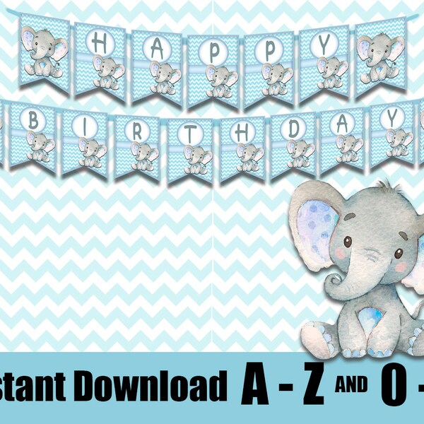 Lindo Banner de Elefantes para Baby Shower Cumpleaños Decoración Banderin no editable