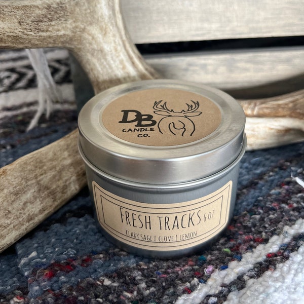 Fresh Tracks | Deer tallow and beeswax natural candle scented with Clary sage, Clove, and Lemon essential oils cotton wick