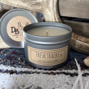 Fresh Tracks | Deer tallow and beeswax natural candle scented with Clary sage, Clove, and Lemon essential oils cotton wick