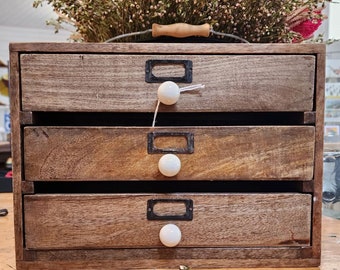 Handmade Office Desk Organizer | Solid Wood Three Drawer Desktop Organiser