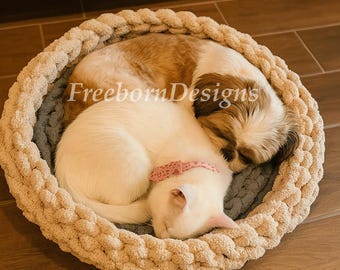 Handmade Chunky Knit Pet Bed: Soft Plush Yarn, Customizable