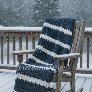 Blue and White Throw Blanket-Handmade. Chunky Knit.