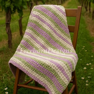 Lavender and Green Throw Blanket-Handmade. Chunky Knit.