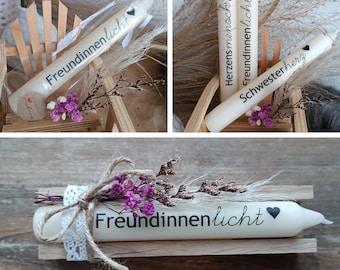 Freundinnenlicht Stabkerze Geschenkset Schwesterherz Herzensmensch Geschenk Mama Schwester beste Freundin Geburtstag Mitbringsel Vintage