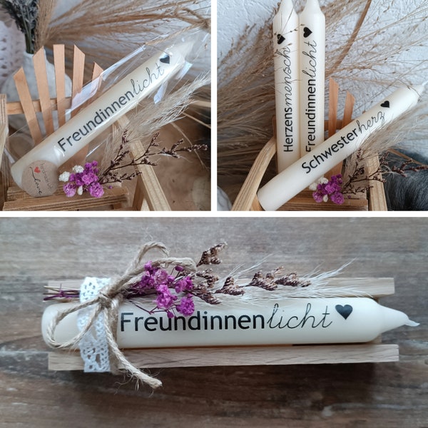 Freundinnenlicht Stabkerze Geschenkset Schwesterherz Herzensmensch Geschenk Mama Schwester beste Freundin Geburtstag Mitbringsel Vintage