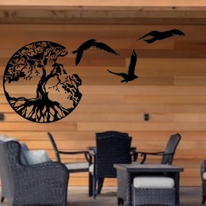 Tree of Life Sign With 3 Birds,Metal Wall Decor,Large Metal Wall Art,Modern Wall Art,Wall Hanging.