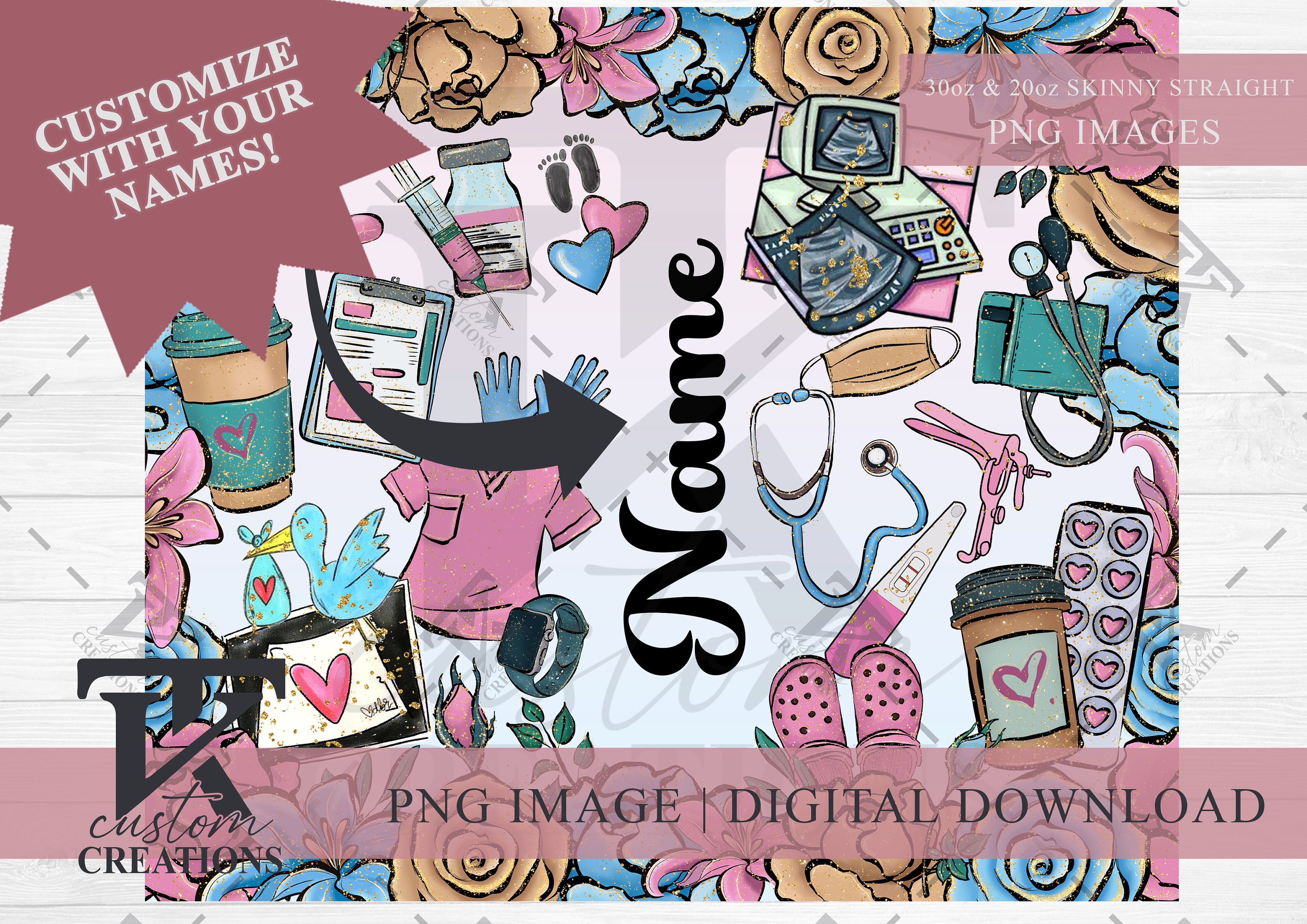 OBGYN Tumbler Wrap, Doctor - Nurse Designs, Personalized Tumbler Wrap ...