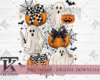 Halloween-coquette geruite strik PNG, Ghost Horror Halloween-shirt, schattig coquette Halloween, sublimatie en DTF-ontwerp, trendy digitaal bestand