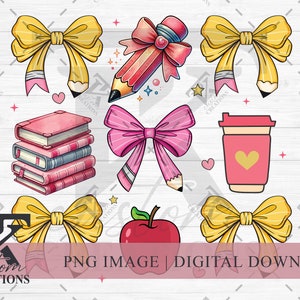 Coquette School Teacher Pencil Bow PNG, Teacher Digital Design, Back To School Shirt Design, Sublimation Designs, Trendy Digital Download