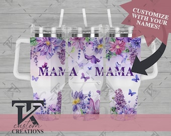 40oz Mama Purple Butterfly Floral Wrap, Mother's Day Tumbler Design, Tumbler Wrap, MAMA Sublimation Designs, Digital Download