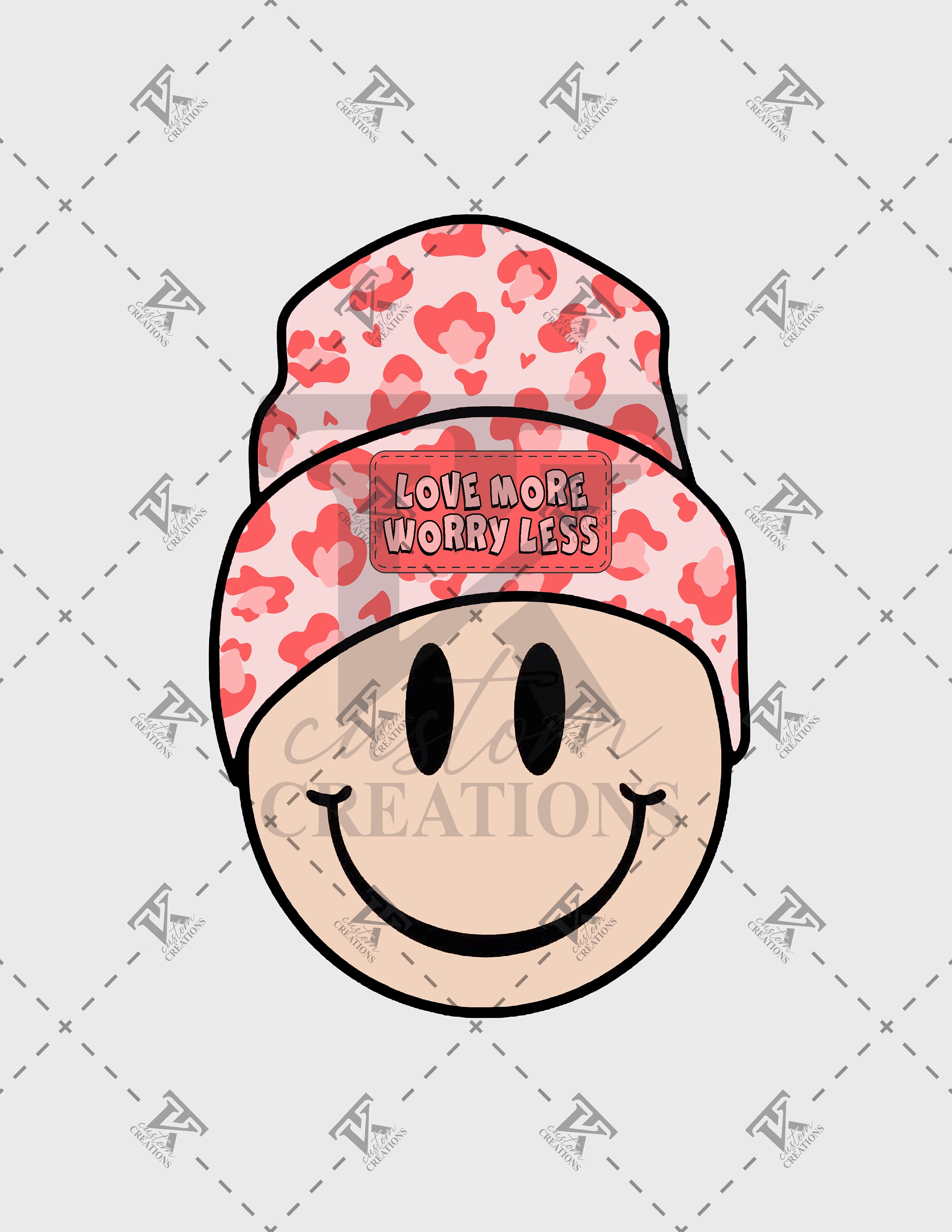 Less Worry Face Valentine's Day Love More Worry Less PNG, Leopard Print Happy Face ...