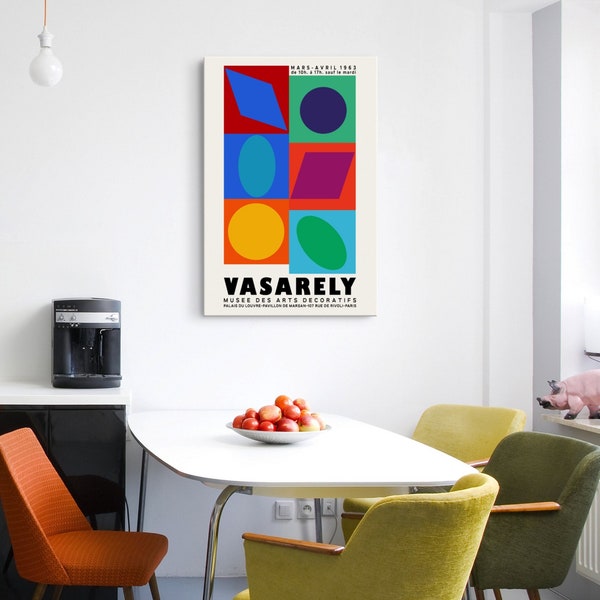 VASARELY Exposition d'art abstrait IMPRESSION SUR TOILE | affiche vintage, oeuvre d'art sur toile, objets découpés abstraits, cubisme, art mural, décoration murale