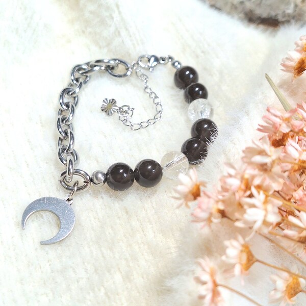 Bracelet en Obsidienne/Cristal de Roche