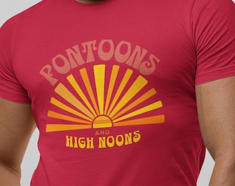 Camiseta Pontoons and High Noons: Camiseta engraçada retrô de verão com tema de barco