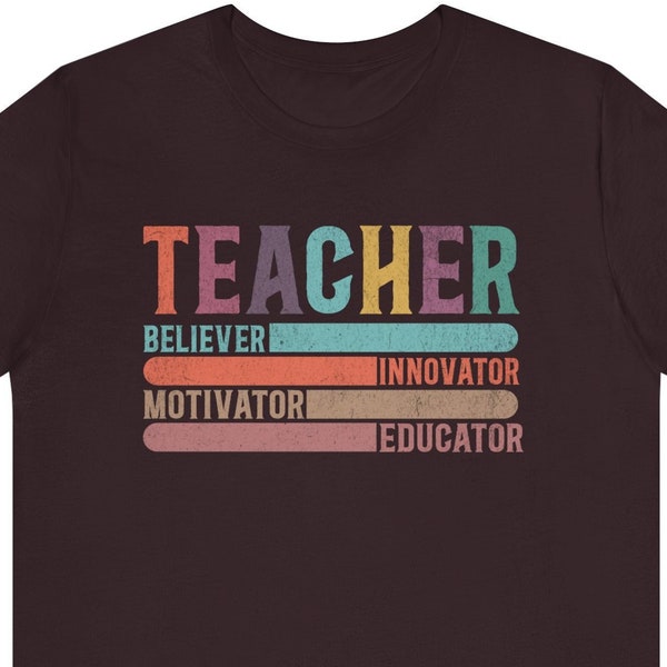 Teacher Believer Innovator Motivator Educator - Personalized Sleeve | Teacher Appreciation End of year gift |  | Unisex Short Sleeve Tee