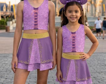 Girls Enchanted Sun Tower Lantern Princess Skort | Rapunzel Park Running Costume | Mommy and Me Match