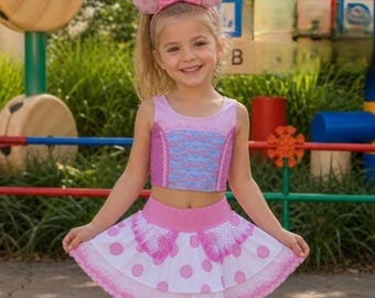 Bo Peep Lost Sheep Girls Teen Tween Active Skort | Toy Land park Race Costume Mommy and Me Pink Polka Dot running activewear
